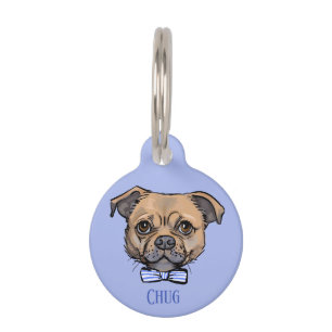 ブルーラウンドドッグIDラベル名Chung pug & Chihuahua ペット　ネームタグ