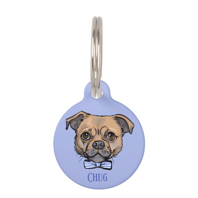 ブルーラウンドドッグIDラベル名Chung pug & Chihuahua ペット　ネームタグ (正面)