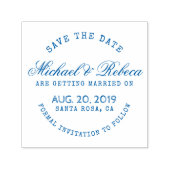 ブルーラウンド素朴タイポグラフィ日付を保結婚存 セルフインキングスタンプ (デザイン)