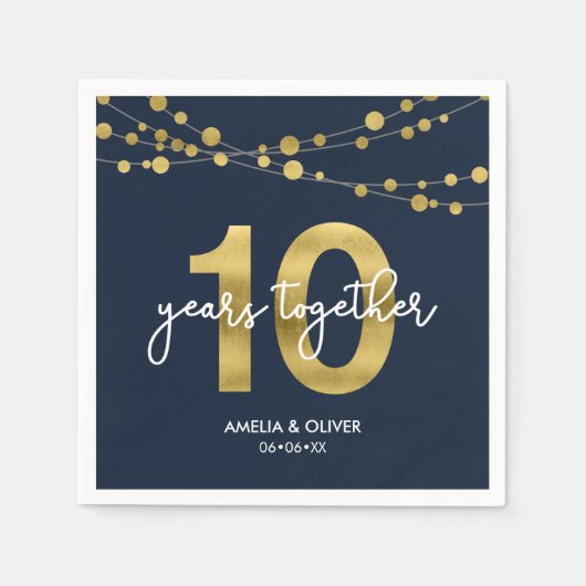 ブルーラエレガントイツ10周年結婚パーティー スタンダードカクテルナプキン (正面)