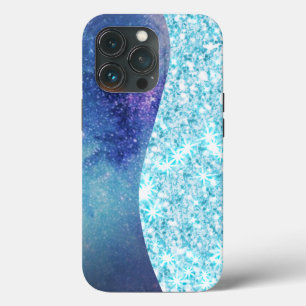 ブルーラグジュアリーモダングラディエント銀河系グリッタースター iPhone 13 PROケース
