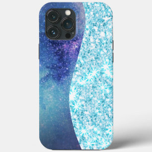 ブルーラグジュアリーモダングラディエント銀河系グリッタースター iPhone 13 PRO MAXケース