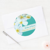 ブルーラグーンプルメリアズ結婚ラウンドのステッカー ラウンドシール (封筒)