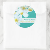 ブルーラグーンプルメリアズ結婚ラウンドのステッカー ラウンドシール (バッグ)