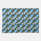 ブルーラケキャップアジサイ花パターン キッチンタオル (横)