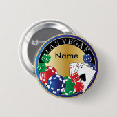 ブルーラスベガスギャンブラー – サイコロ、カード、トランプのポーカーチップ 缶バッジ (正面&裏面)