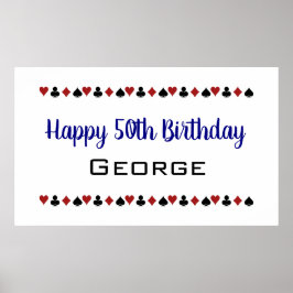 ブルーラスベガススタイルカジノカードスーツ誕生日 ポスター