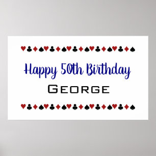 ブルーラスベガススタイルカジノカードスーツ誕生日 ポスター