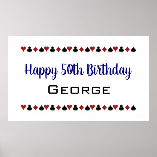 ブルーラスベガススタイルカジノカードスーツ誕生日 ポスター (正面)