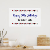 ブルーラスベガススタイルカジノカードスーツ誕生日 ポスター (キッチン)