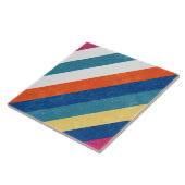 ブルーラズベリーオレンジ黄色の白ストライプ色パターン タイル (側面)