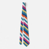 ブルーラズベリーオレンジ黄色の白ストライプ色パターン ネクタイ (裏面)