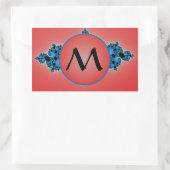 ブルーラッシュ、赤いモノグラムとフラクタルのアラベスク 長方形シール (バッグ)