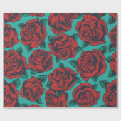 ブルーラッピング紙とレッドローズ ラッピングペーパー (フラット)