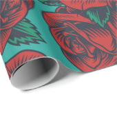 ブルーラッピング紙とレッドローズ ラッピングペーパー (ロールコーナー)