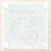 ブルーラップにフラワーバスケットを付けた自転車 ガラスコースター (裏面)