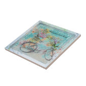 ブルーラップにフラワーバスケットを付けた自転車 タイル (側面)