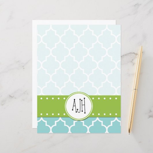 ブルーラティチェワーク、クローバー、トレリス、モノグラム (正面/裏面インサイチュ)