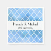 ブルーラトシワーク、モロッコトレリス、記念日 スタンダードカクテルナプキン (正面)