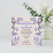 ブルーラバンダー桜とラブバードのウェディング 招待状 (スタンド正面)
