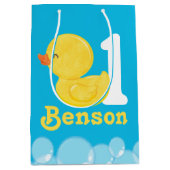 ブルーラバーダックパーソナライズされた誕生日 ミディアムペーパーバッグ (正面)