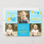 ブルーラバーダック3フォト誕生日招待状 招待状 (正面)