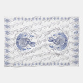 ブルーラビットとラベンダータ縁どウェル キッチンタオル (横)