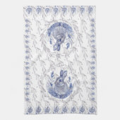 ブルーラビットとラベンダータ縁どウェル キッチンタオル (縦)