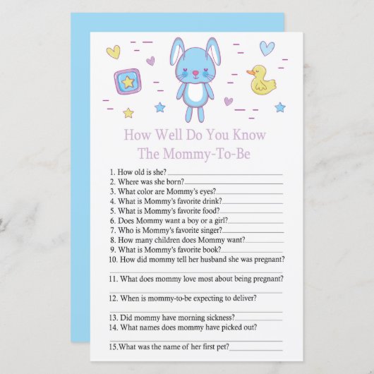 ブルーラビットどのように良く赤ちゃんシャワーのゲームを知っている (正面/裏面)