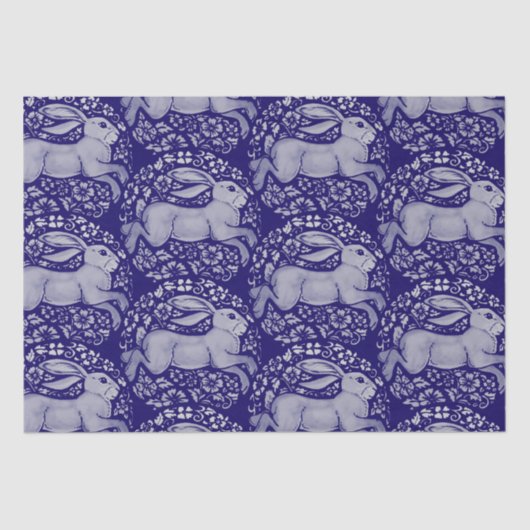 ブルーラビットバードサークルモリススタイルパターン 薄葉紙 (正面)