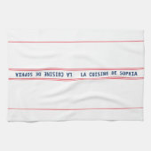 ブルーラフランスのキュイジーヌネーム&レッドストライプの キッチンタオル (横)