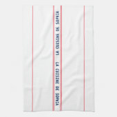 ブルーラフランスのキュイジーヌネーム&レッドストライプの キッチンタオル (縦)