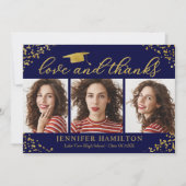 ブルーラブの卒業式キャップ金箔と 招待状 (正面)