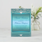 ブルーラブハートスウィート16誕生日招待状 招待状 (スタンド正面)