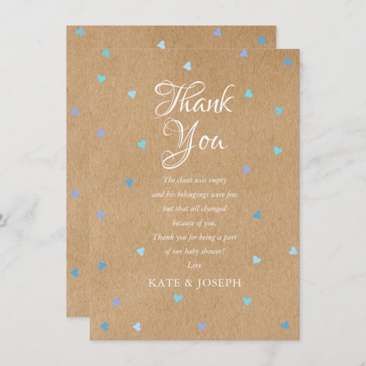 ブルーラブハートズベビーシャワーありがとう サンキューカード (正面/裏面)