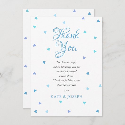 ブルーラブハートズベビーシャワーありがとう サンキューカード (正面/裏面)
