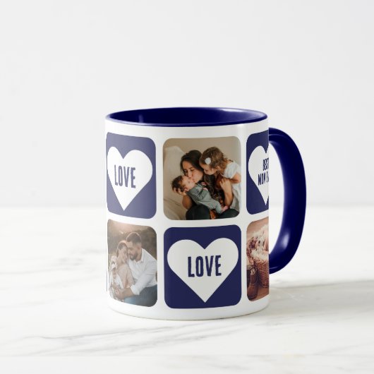ブルーラブハートフォト最高のママエバーマグ マグカップ (正面右)