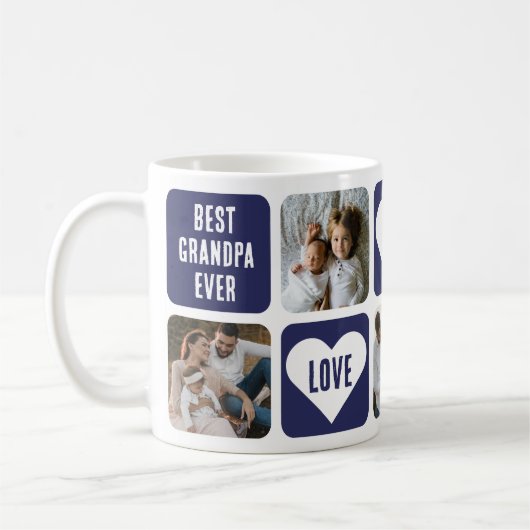 ブルーラブハート最高のフォトグランパエバーマグ コーヒーマグカップ (左)