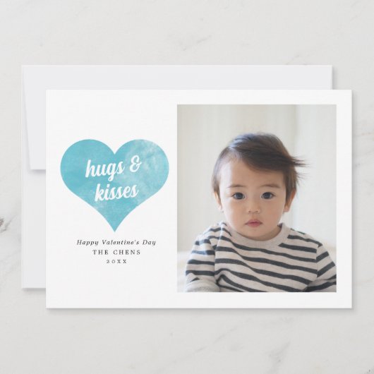 ブルーラブモダンハートバレンタインデーの写真 シーズンカード (正面)