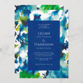 ブルーラブ抽象芸術ウォーターカラー結婚式招待状 招待状 (正面/裏面)