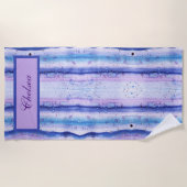 ブルーラベアートンダーとホワイトウォーターの色のストリーク ビーチタオル (正面)