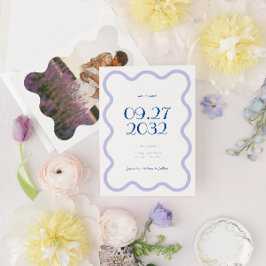 ブルーラベモダンンダーウェーブホタテ結婚プ写真 セーブザデート