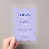 ブルーラベモダンンダー波ホタテ結婚グモノグラム アクリル招待状 (インサイチュ (ポータブル))