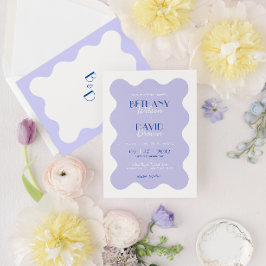 ブルーラベモダンンダー波ホタテ結婚グモノグラム 招待状