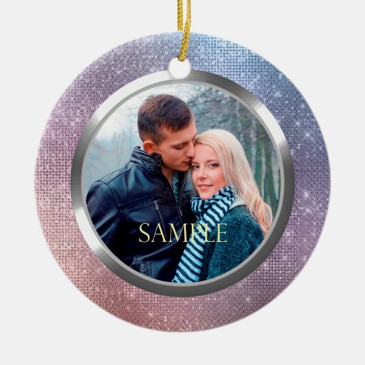 ブルーラベンダースターリーライト初めてのクリスマス セラミックオーナメント (正面)