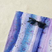 ブルーラベンダーホワイトウォーターカラーストリークモノグラムの- ビーチタオル (インサイチュ)