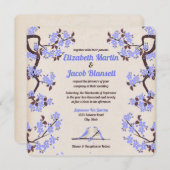 ブルーラベンダー桜とラブバード結婚ズ 招待状 (正面/裏面)