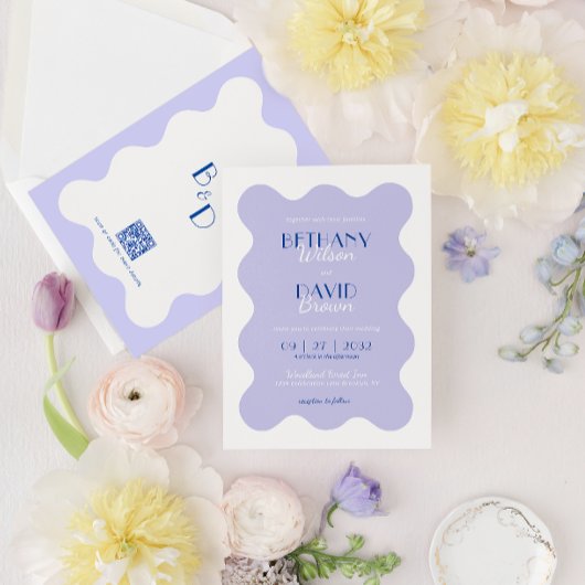 ブルーラベンダー波ホタテ結婚ムQR 招待状