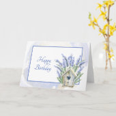 ブルーラベン素朴ダーバードハウスフローラ誕生日 カード (黄色い花)