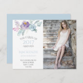 ブルーラベ淡い色のンダーフローラ写真卒業 案内状 (正面/裏面)